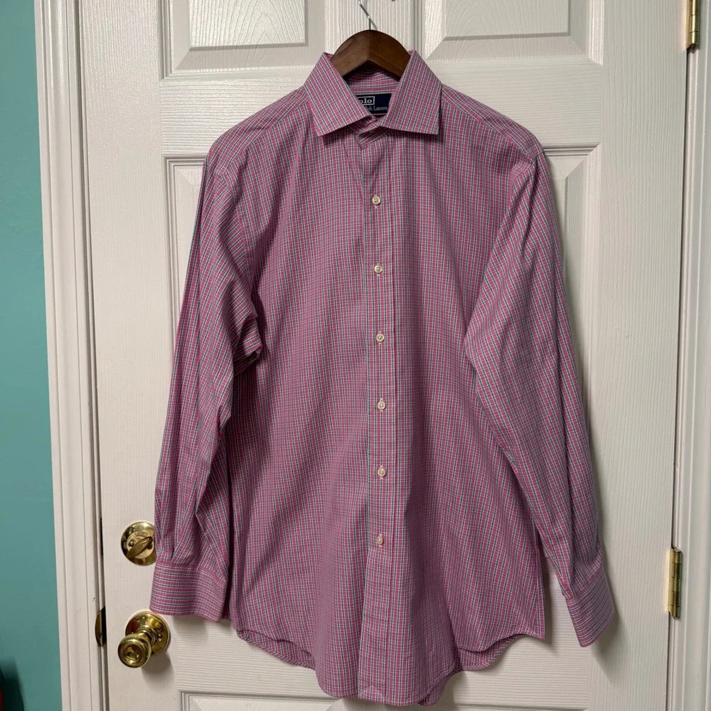 Polo Ralph Lauren Button Down Men 15.5 32/33‎ Regent Classic Fit Plaid Cotton
